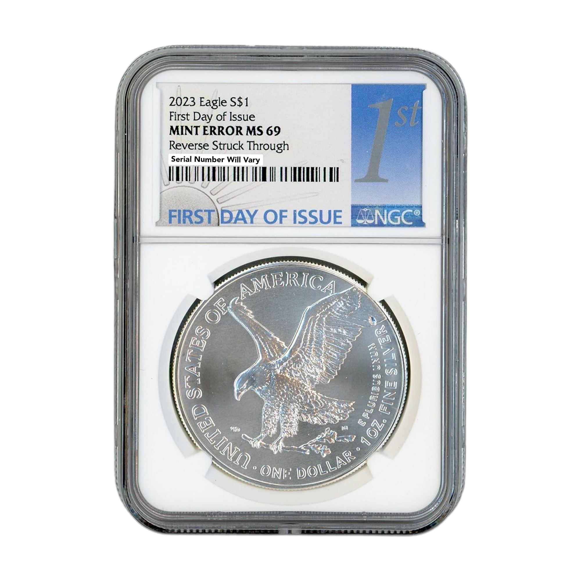 2023 American Silver Eagle - Mint Error- Reverse Struck Thru - NGC
