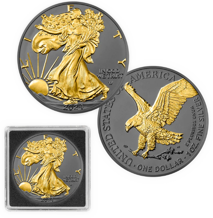 2024 Silver Eagle Black Ruthenium Gold Enhanced 1 oz Silver