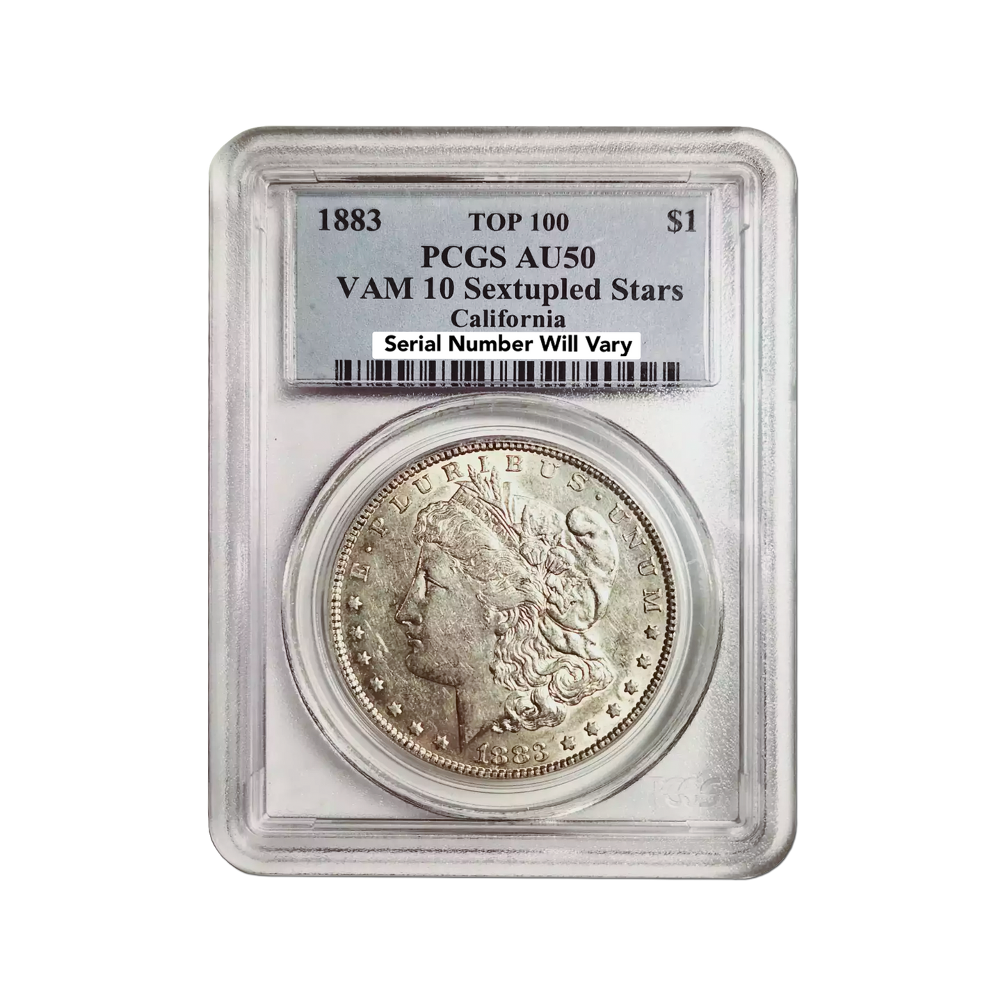 1883 Morgan Silver Dollar Top 100 VAM 10 Sextupled Stars California - PCGS AU50