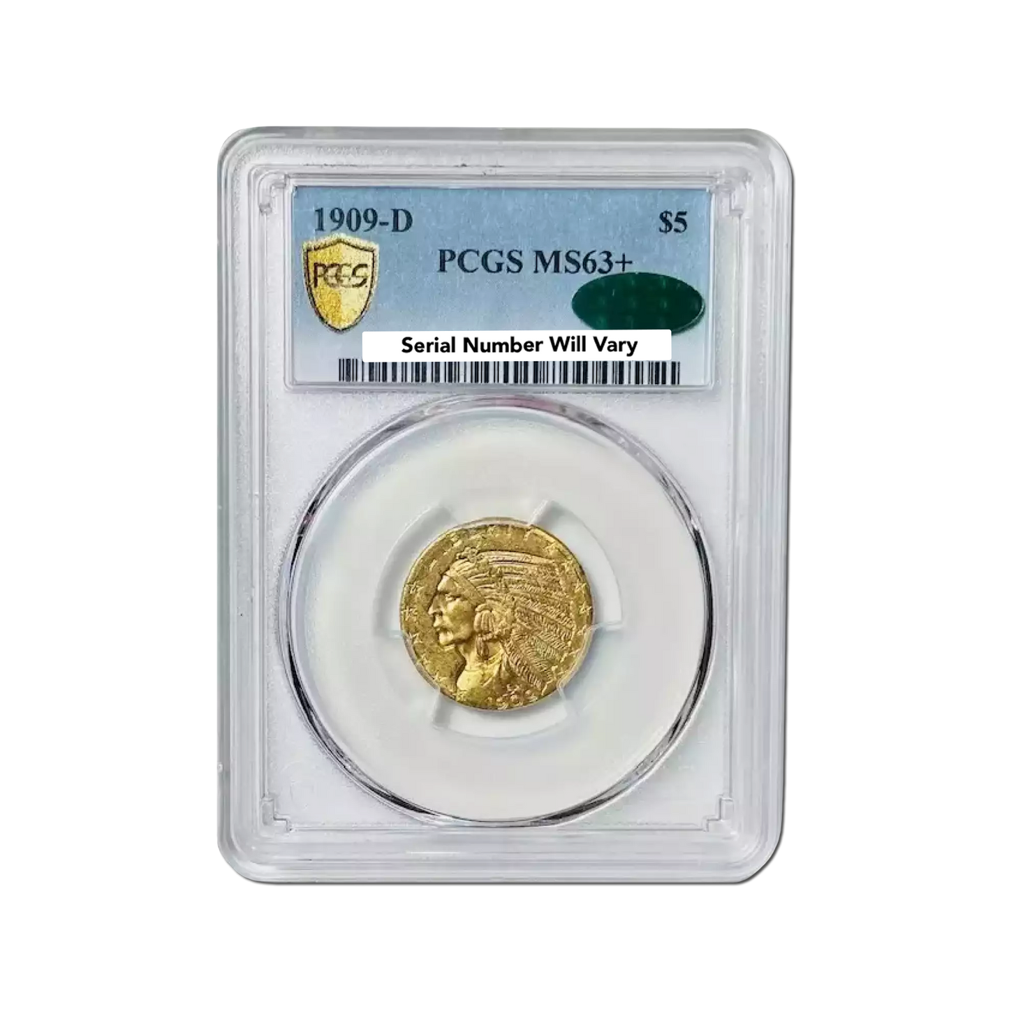 1909-D $5 Indian Gold Half Eagle - PCGS MS63+ CAC