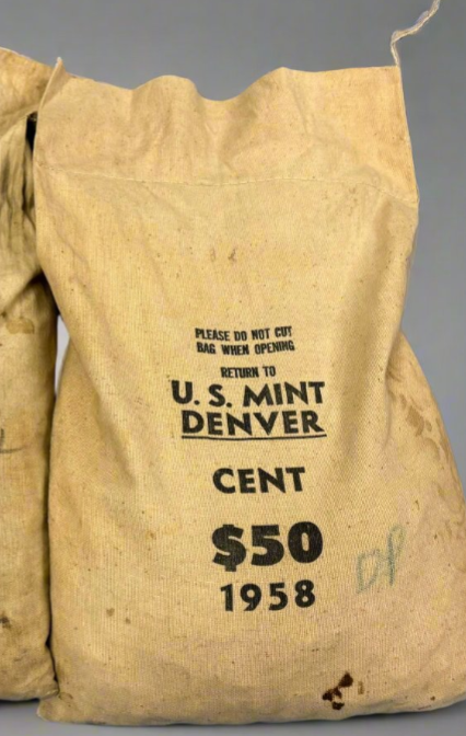 1958 Canvas Original Bank Bag 5000 BU Unsearched Wheat Cents