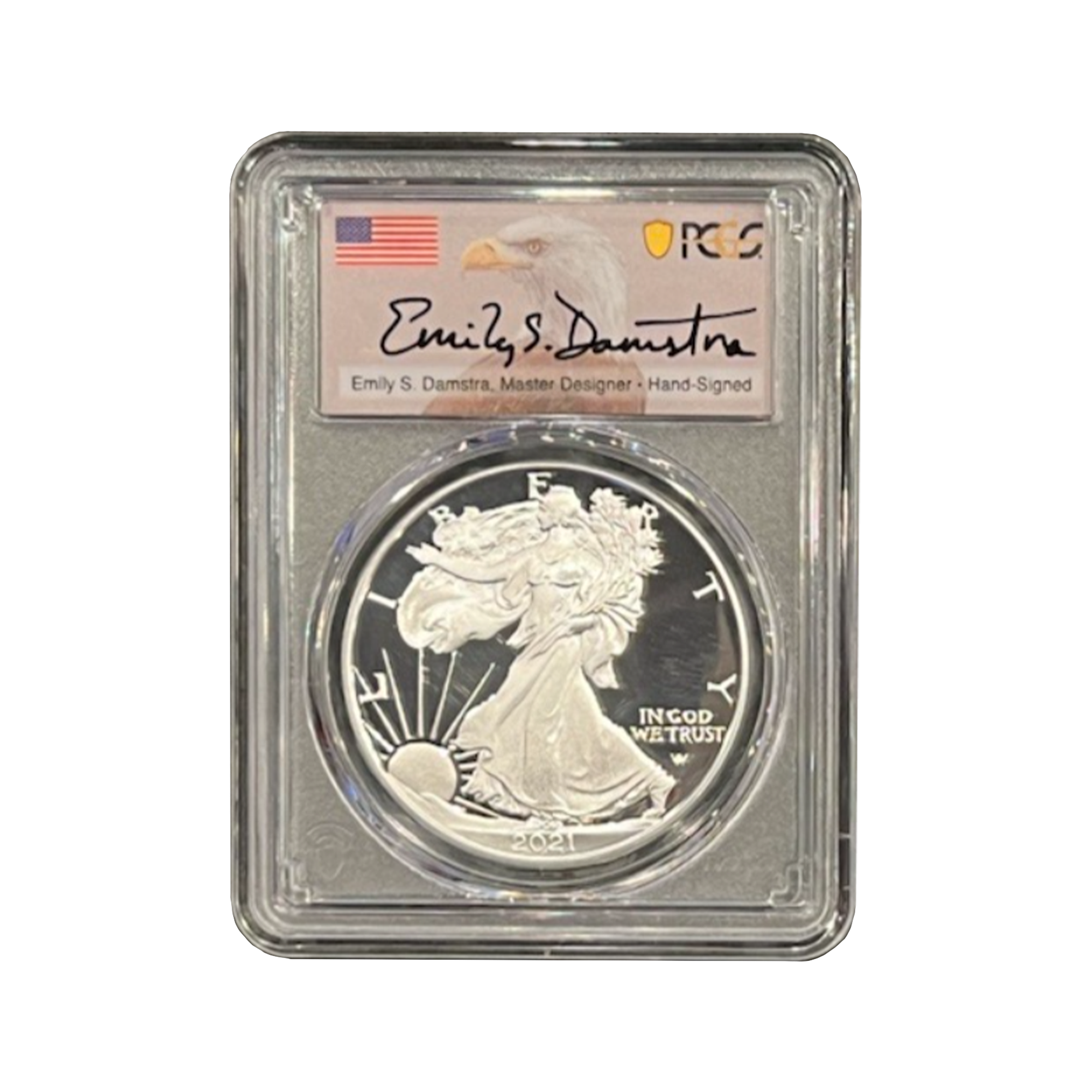 2021-S Silver Eagle Type 2- Emily Damstra Signature Label - PCGS PR70 ...