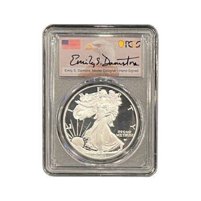 2021-S  Silver Eagle Type 2-  Emily Damstra Signature Label - PCGS PR70 DCAM  First Strike