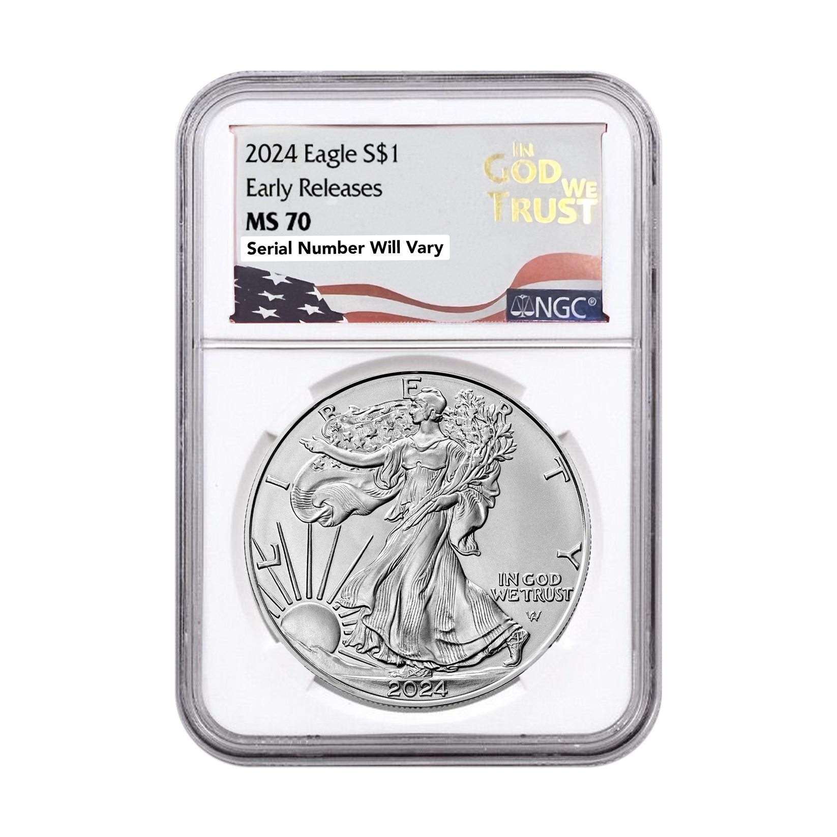 2024 Silver Eagle In God We Trust Label NGC MS70 Early Releases CoinsTV