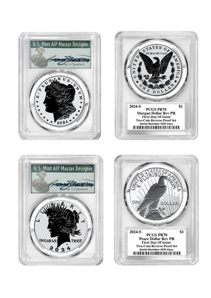 2024-S Morgan and Peace Silver Dollar - Cleveland Signature -  Two-Coin Reverse Proof Set - PCGS PR70 FDOI