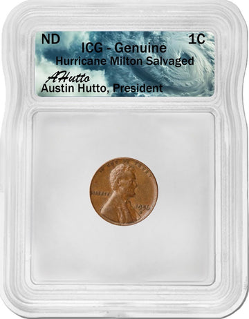 Lincoln Cent - Hurricane Label & Signature - ICG Genuine