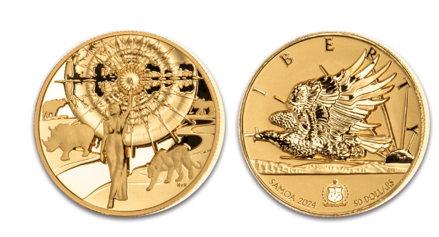 2024 Samoa $50 1/2 oz Gold Light of Liberty Natanya Van Niekerk Ultra High Relief Enhanced Reverse Proof