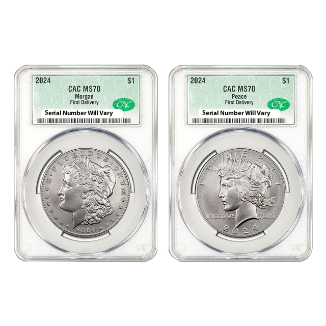 2024 Morgan & Peace Dollar 2pc Set - CAC MS70 First Delivery – CoinsTV