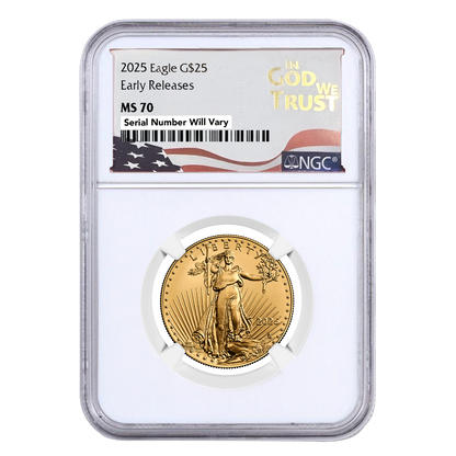 2025 $25 Gold Eagle in God We Trust Label - NGC MS70 Early Releases