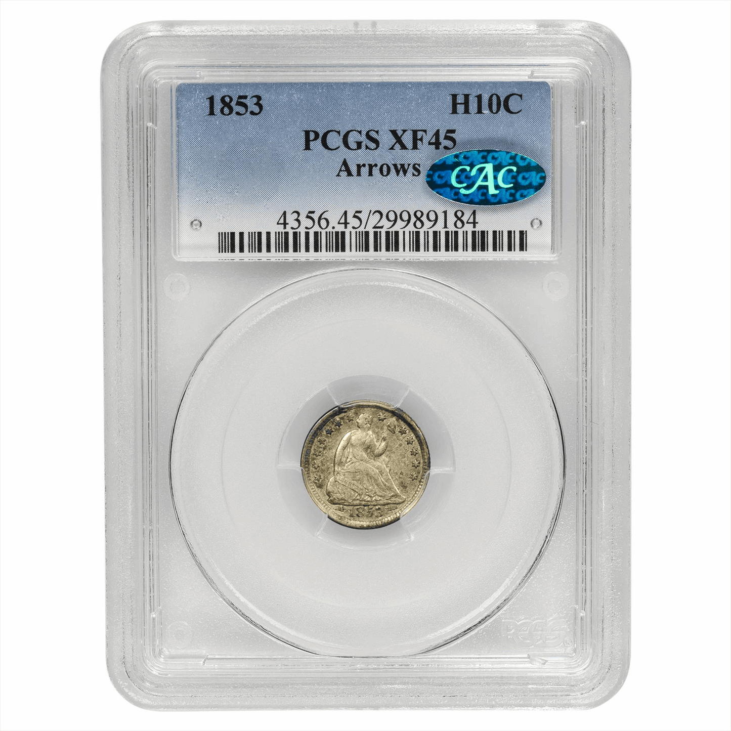 1853 Seated Liberty Half Dime - Arrows - PCGS XF45 CAC