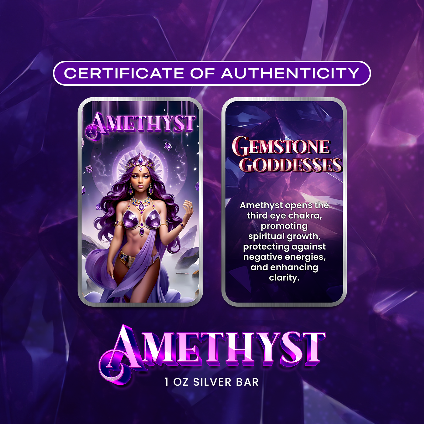 Chromatics Gemstone Goddesses Amethyst 1 oz Silver Bar