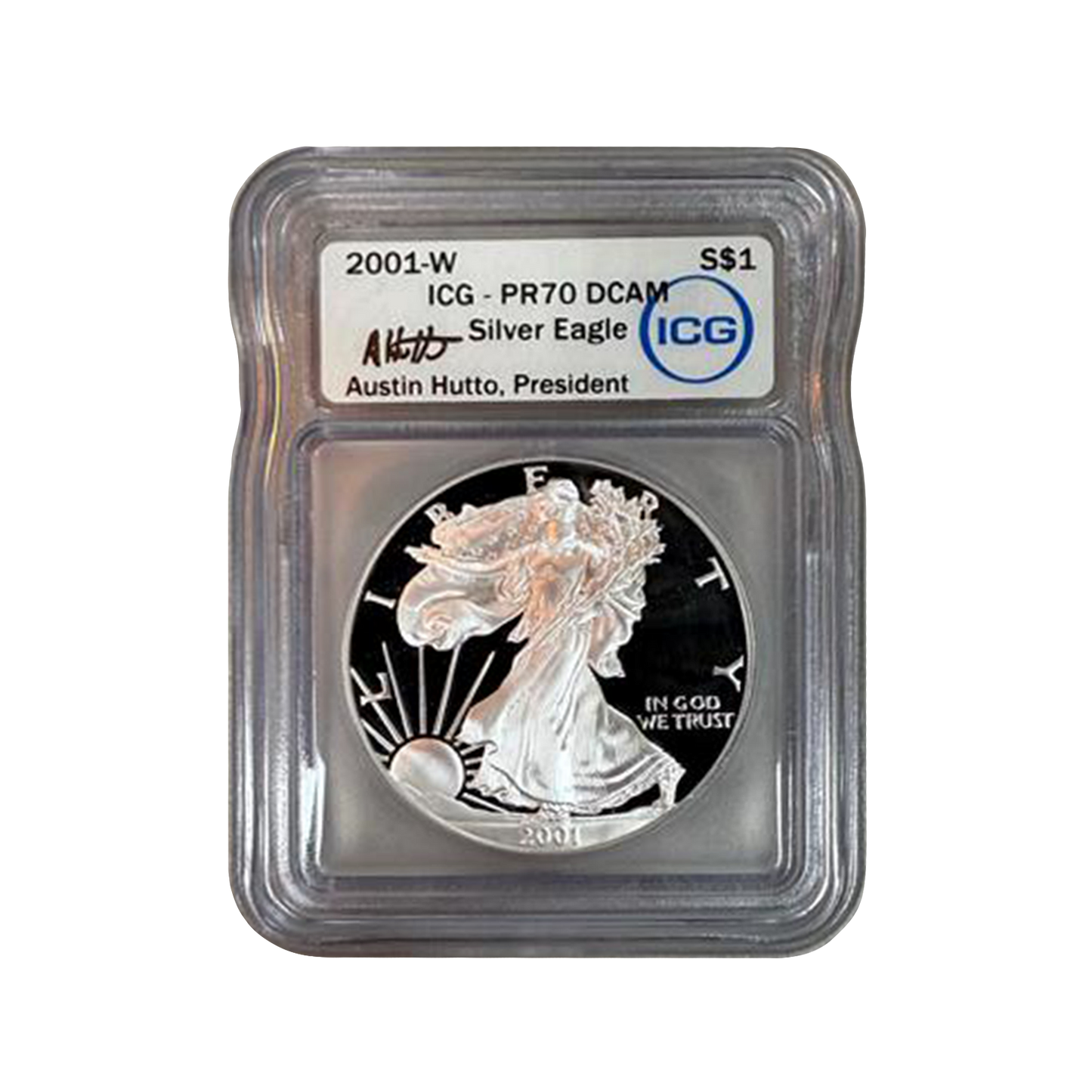 2001-W Silver Eagle - Austin Hutto Signature Label - ICG PR70 DCAM