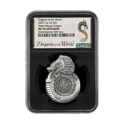 2025 Fiji Aztec Mayan Dragon Shaped 1 oz Silver - NGC MS70