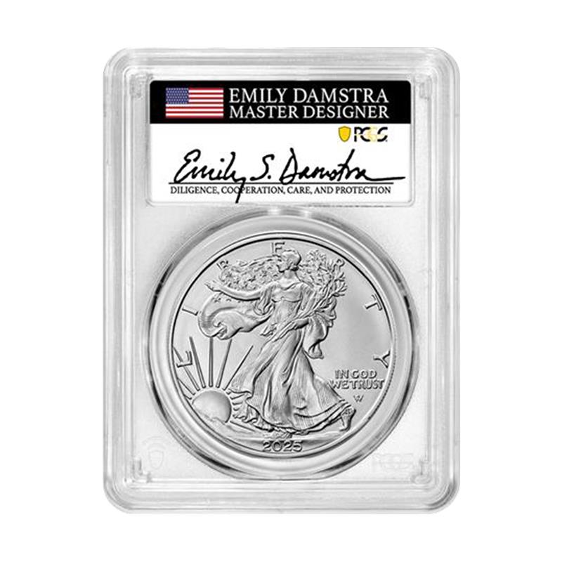 2025 Silver Eagle – Emily Damstra Signature Label – PCGS MS70 FDI