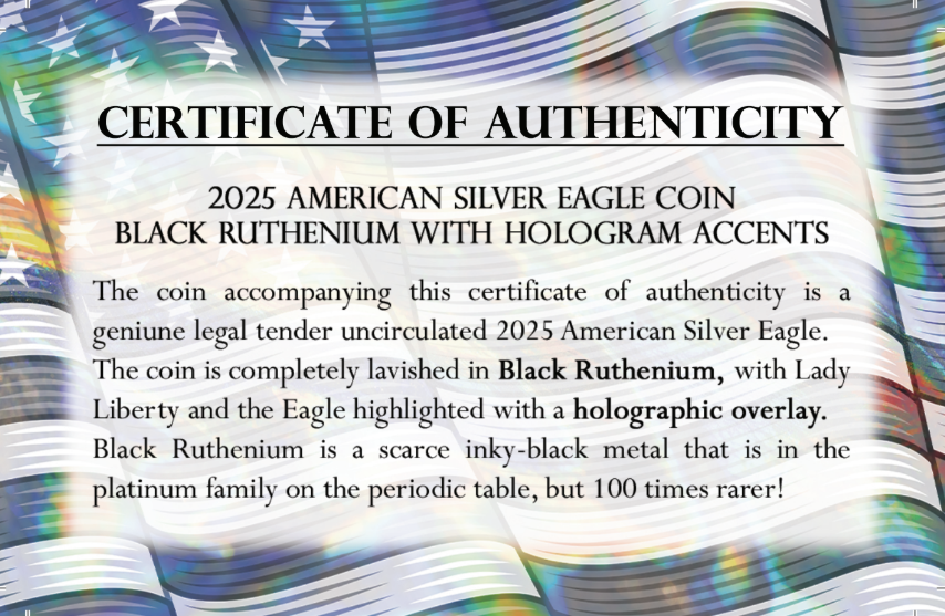 2025 U.S. Eagle Black Ruthenium Holo Edition 1 oz Silver Coin