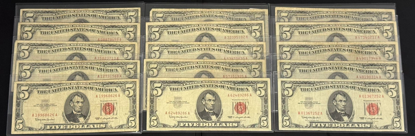 Frontier Red Seal $5 Notes - Circulated