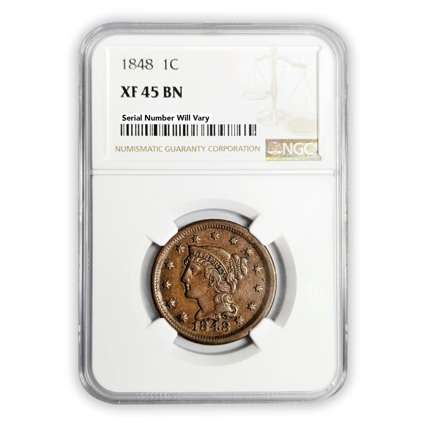 1848 Braided Hair Large Cent - NGC XF45 BN