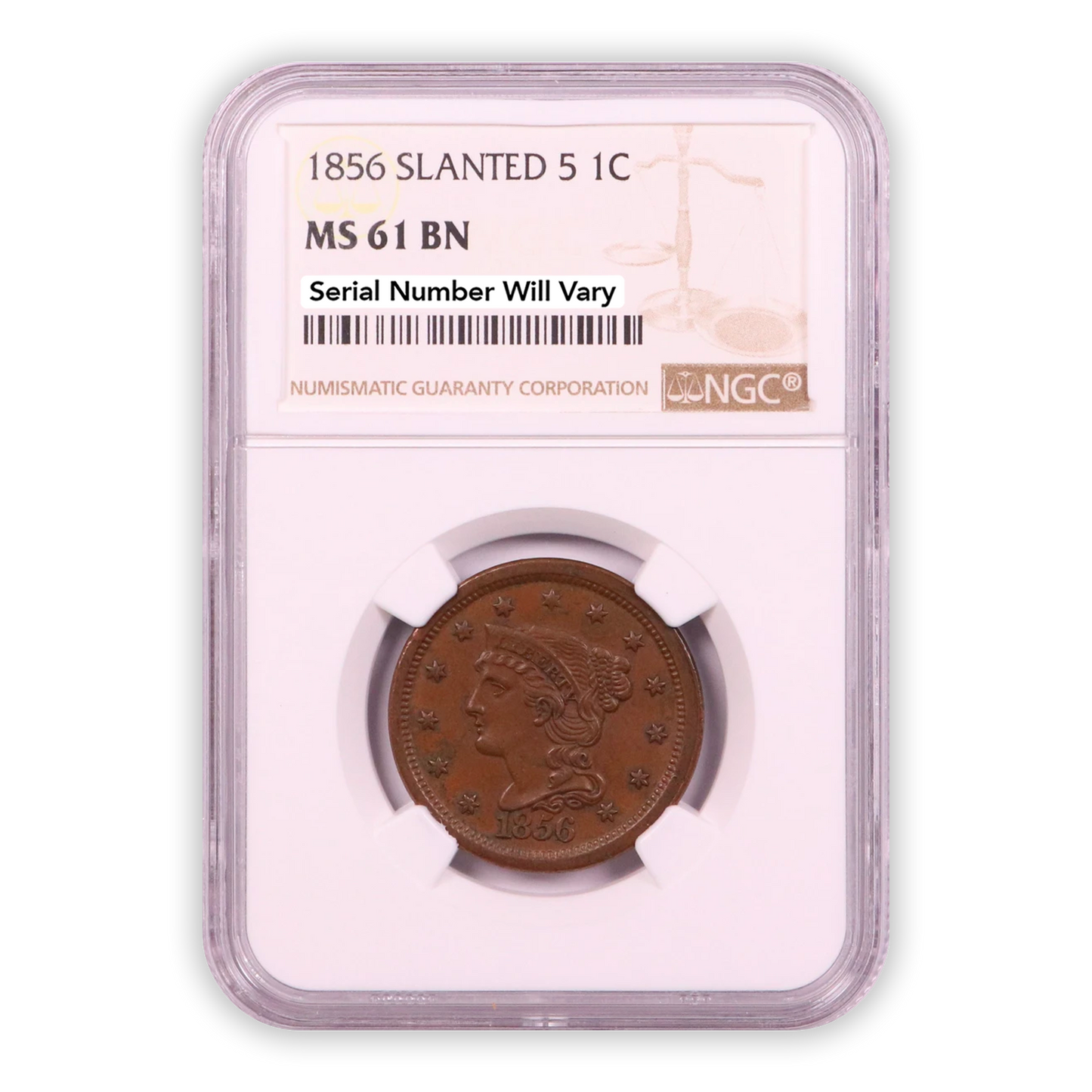 1856 Braided Hair Large Cent - Slanted 5 - NGC MS61 BN