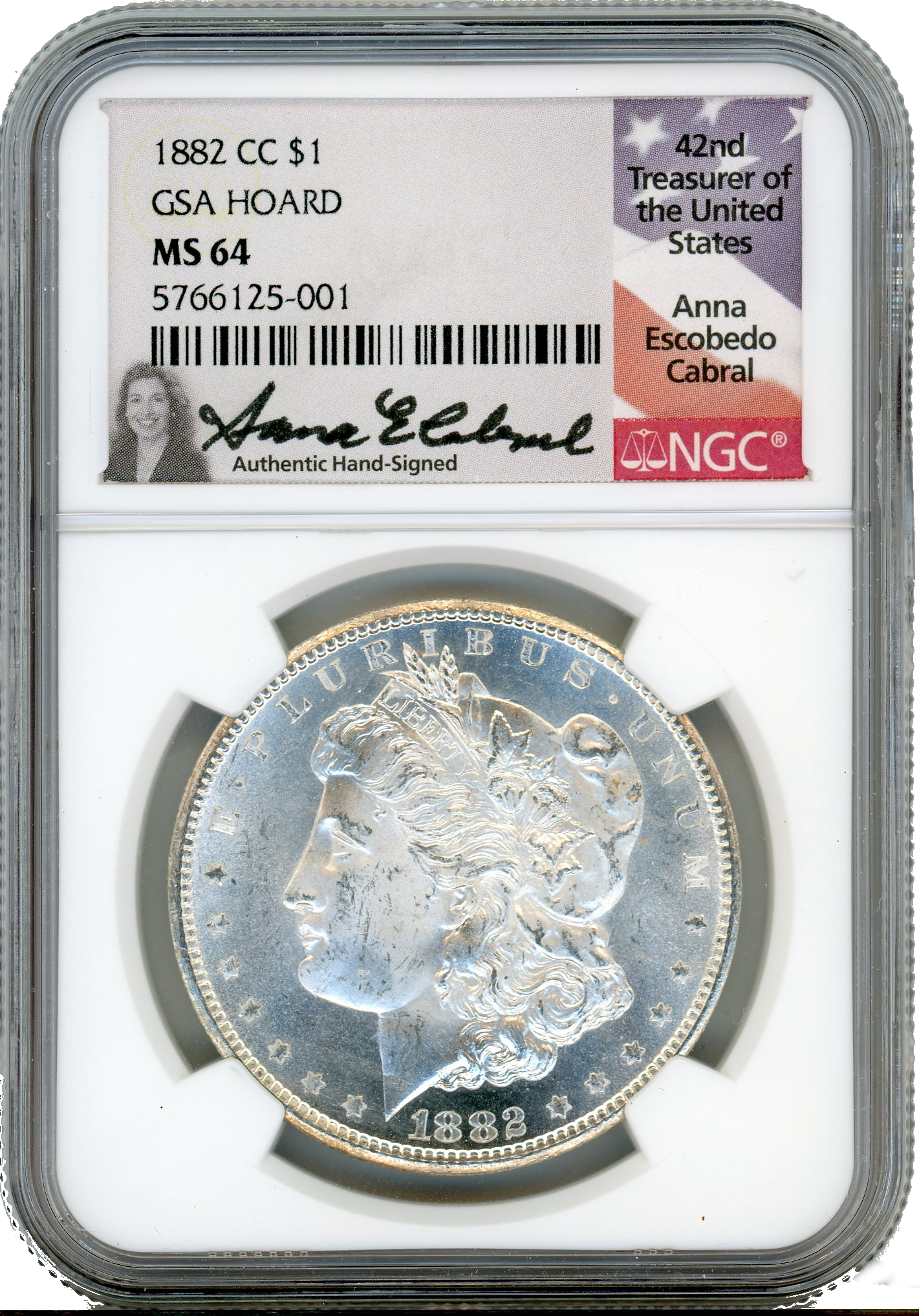 1882 CC Morgan Silver Dollar Carson City - NGC MS64 GSA Anna Cabral Signature Label