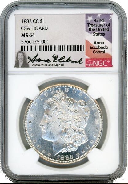 1882 CC Morgan Silver Dollar Carson City - NGC MS64 GSA Anna Cabral Signature Label