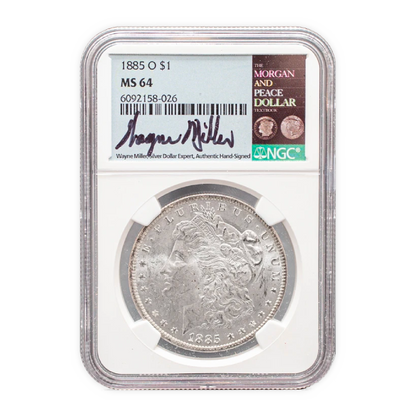 1885 Morgan Silver Dollar New Orleans - NGC MS64 Wayne Miller Signature Label