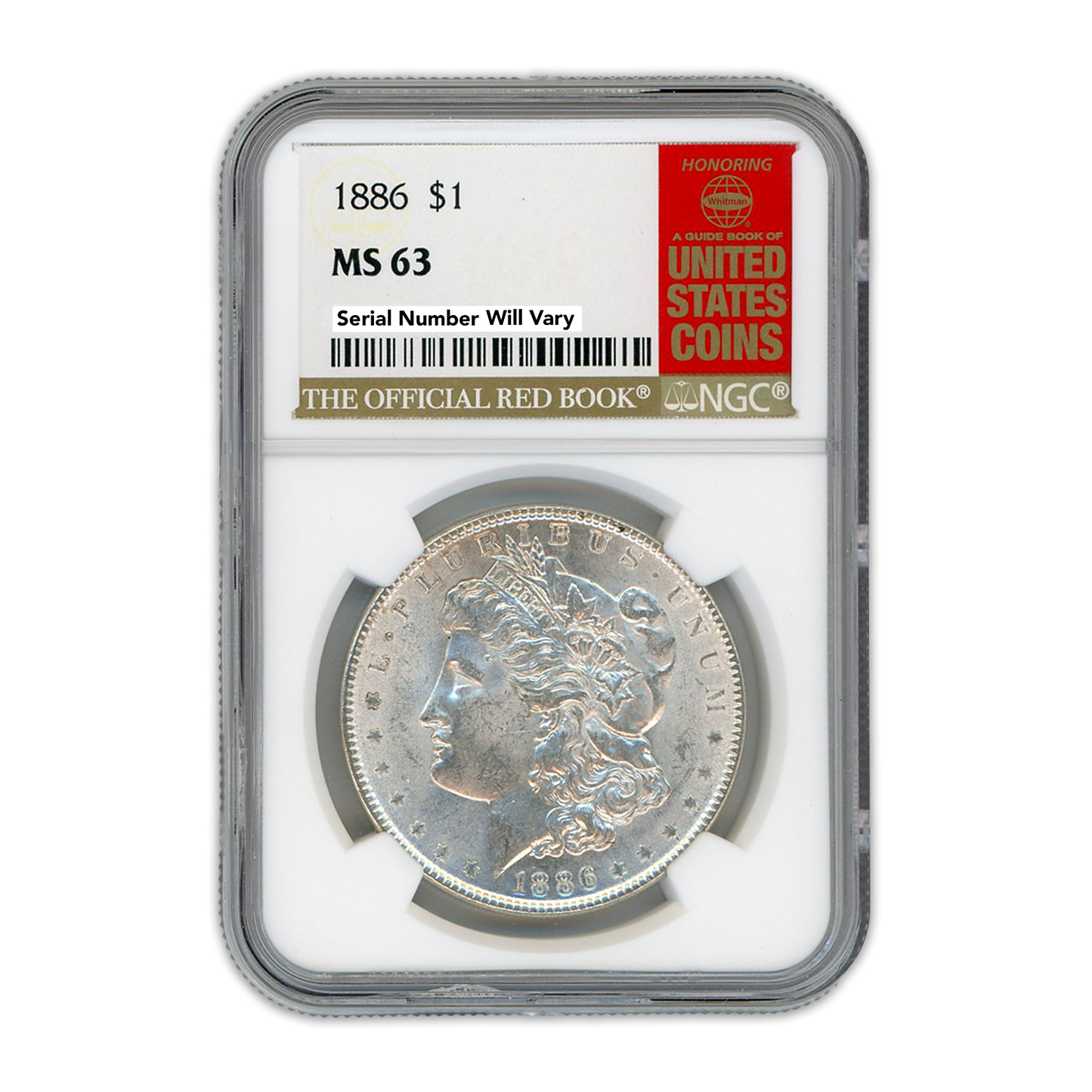 1886 Morgan Silver Dollar Philadelphia - NGC MS63 Red Book Label