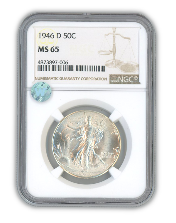 1946 Walking Liberty Silver Half Dollar Denver - NGC MS65 Sight White