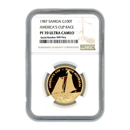 1987 Samoa G$100T America's Cup Race NGC PF70 ultra cameo