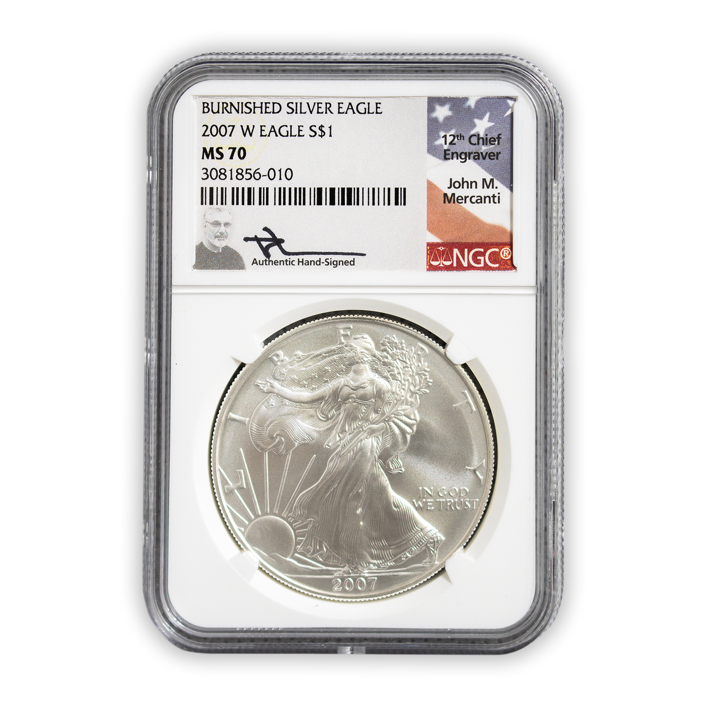 2007 W Silver Eagle - West Point Burnished - NGC MS70 Mercanti Label