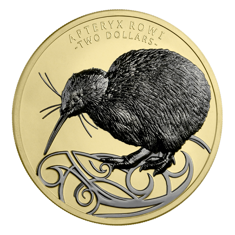 2020 Kiwi 2 oz Silver High Relief -  New Zealand - Gold & Ruthenium Finish