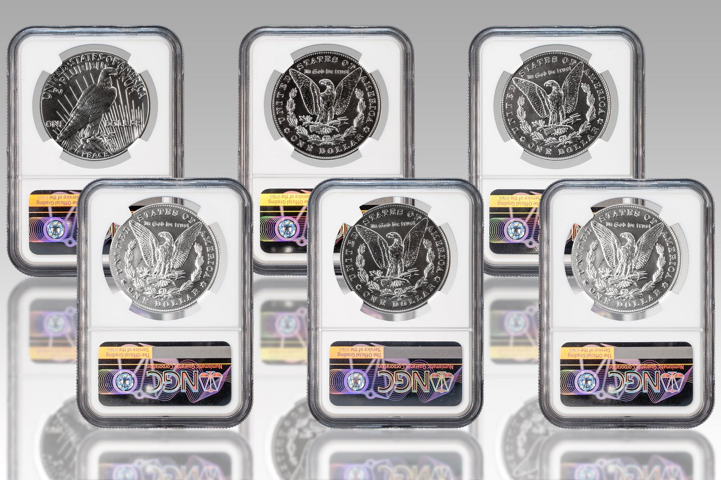 2021 Morgan Silver Dollar 6 pc Set - NGC MS70 First Release Wayne Miller Signature Label