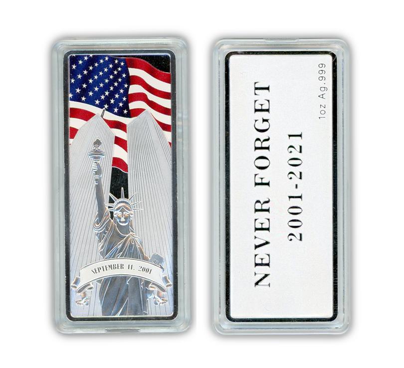 WTC Memorial 20th Anniversary 1 oz Silver Bar - Colorized