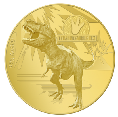 2021 Solomon Islands Age of Dinosaurs Tyrannosaurus Rex  0.5g Proof Gold coin