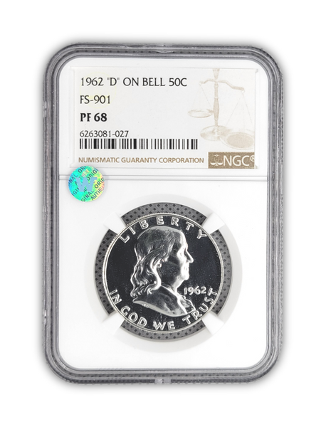 1962 Franklin Silver Half Dollar - D on Bell - NGC PF68 Sight