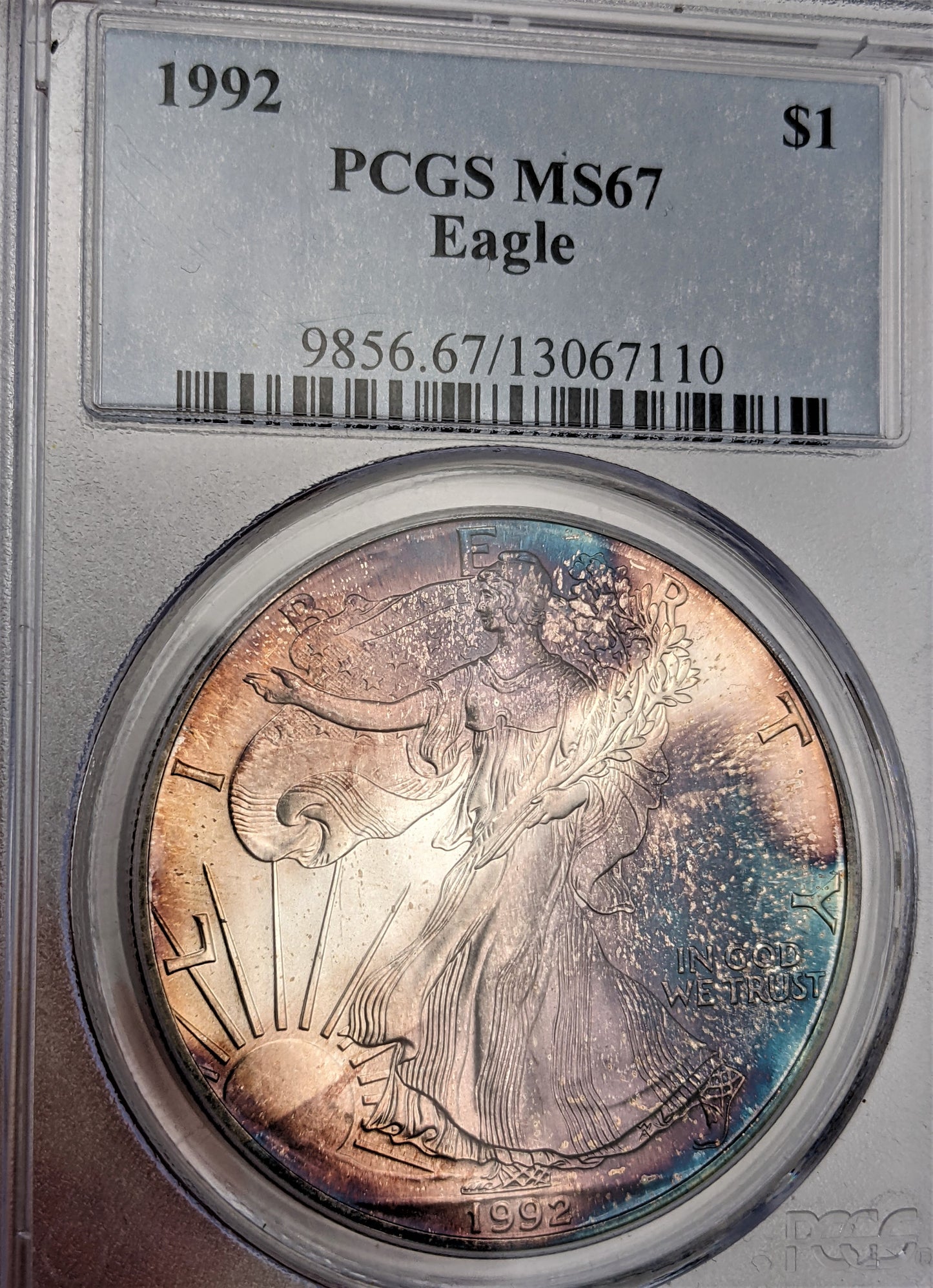 1992 Silver Eagle - Galaxy Toning - PCGS MS67