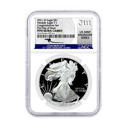 2021 Silver Eagle Type 1 Proof Congratulations - NGC PF70 FDI Mercanti Blue Label