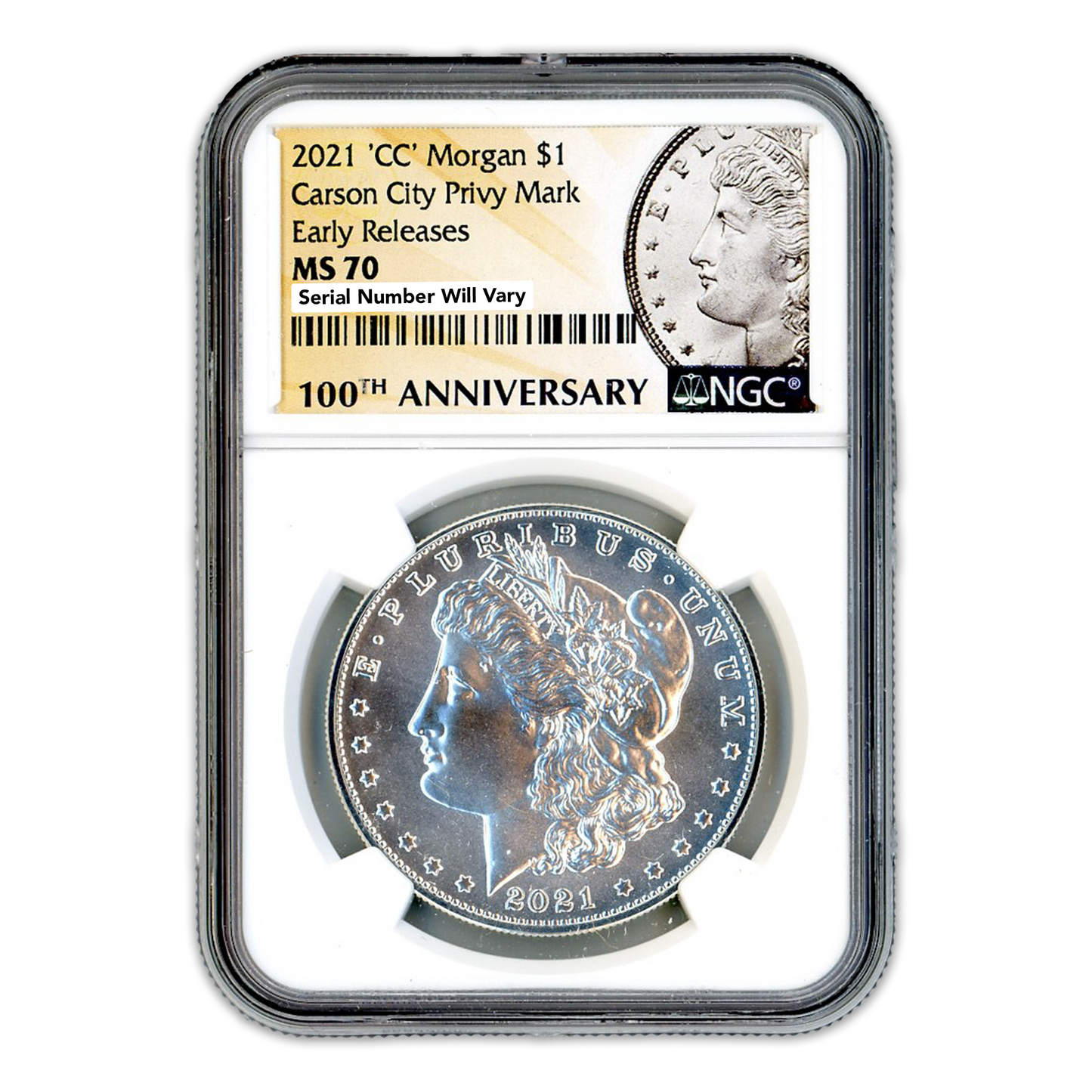 2021 'CC' Morgan Silver Dollar Carson City Privy Mark - Early Releases - NGC MS70