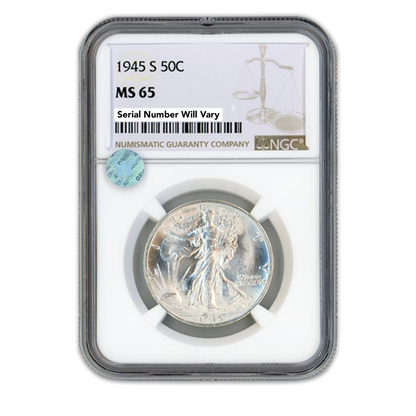 1945 S Walking Liberty Silver Half Dollar - NGC MS65 Sight White