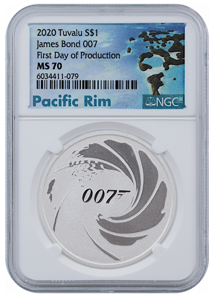 2020 1 oz James Bond 007 Silver - First Day of Production - NGC MS70 Pacific Rim