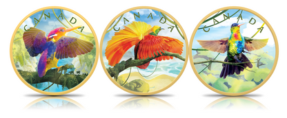 2022 1 oz Colours of Paradise Maple Leaf 3 Coin Set 24K Gold Plating