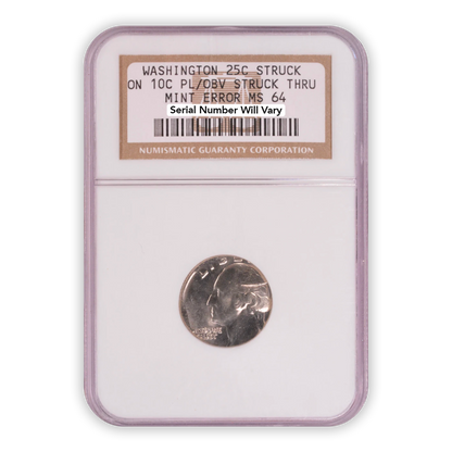 Washington Quarter Struck on Roosevelt Dime - NGC MS64