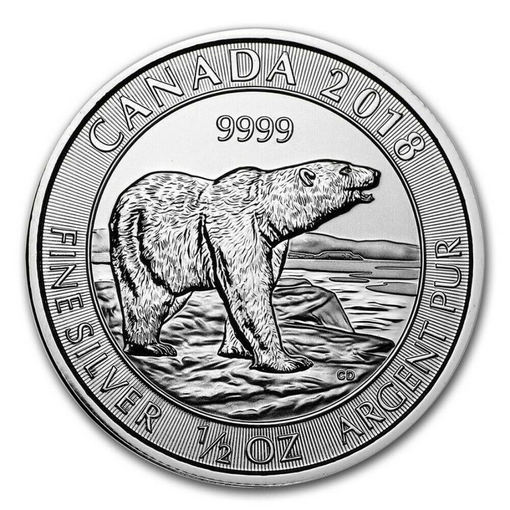 2018 1/2 oz 9999 Silver Canadian $2 Polar Bear Coin Brilliant Uncirculated (BU)