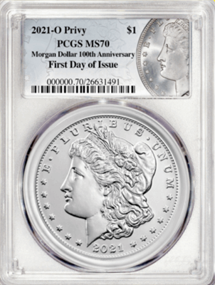 2021 O Morgan Silver Dollar - Privy - New Orleans - PCGS MS70 First Day of Issue