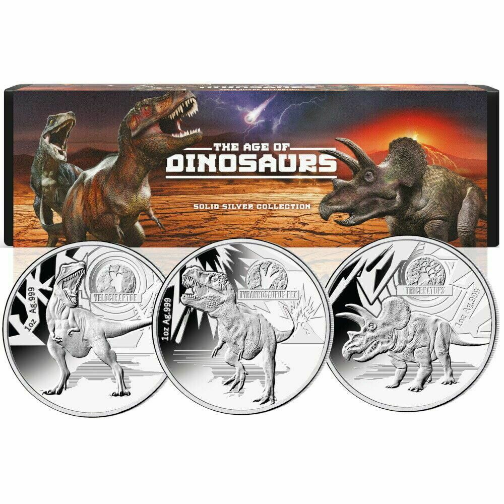 2021 Age of Dinosaurs 1 Oz Silver Coin 3 pc Proof Set