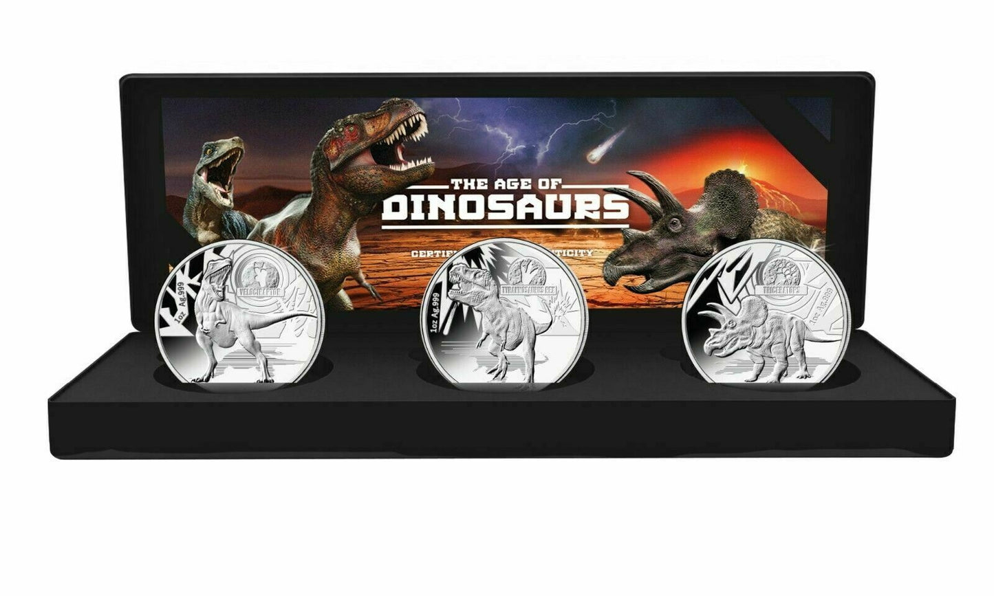 2021 Age of Dinosaurs 1 Oz Silver Coin 3 pc Proof Set