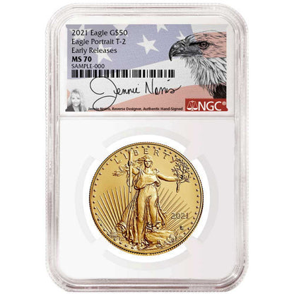 2021 $50 Gold Eagle 1 oz - Business Strike - Type 2 - NGC MS70 ER Early Release Jennie Norris Label